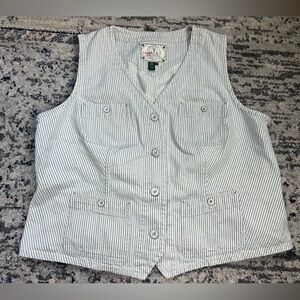 Lauren Jeans Co. Womens Railroad Stripe Vest White/Blue 100% Cotton 90s Prep